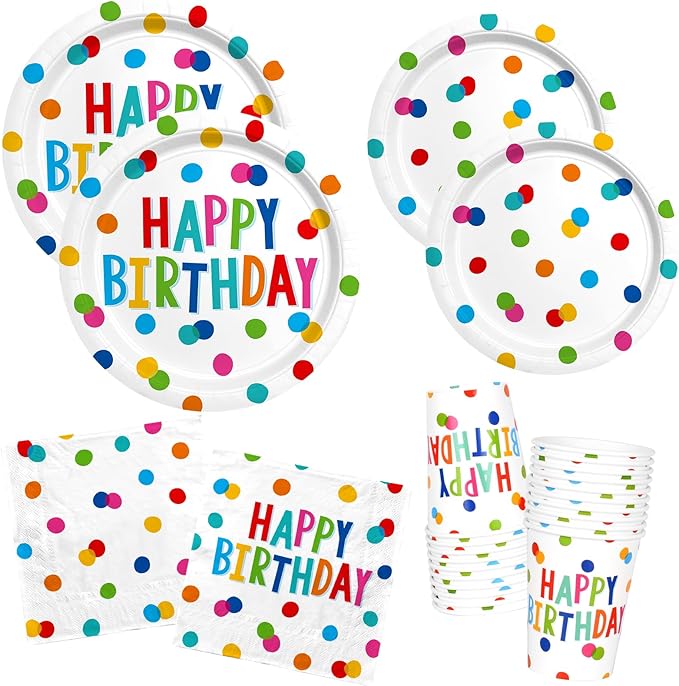 Gatherfun Happy Birthday Decorations: Kids' Birthday Party Supplies with Dots Design - Multicolor, 16 Count, Serves 16
