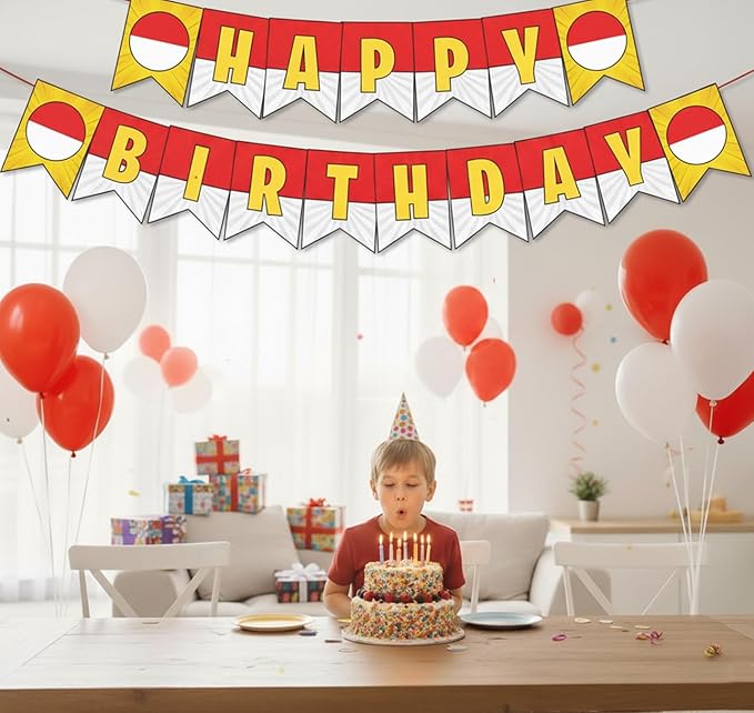 Cartoon Red White Yellow Happy Birthday Banner 10ft long Pre Strung No DIY Cute Anime Birthday Decorations Party Supplies Happy Birthday Sign for Boys Birthday Party Decorations Party Favors for Kids