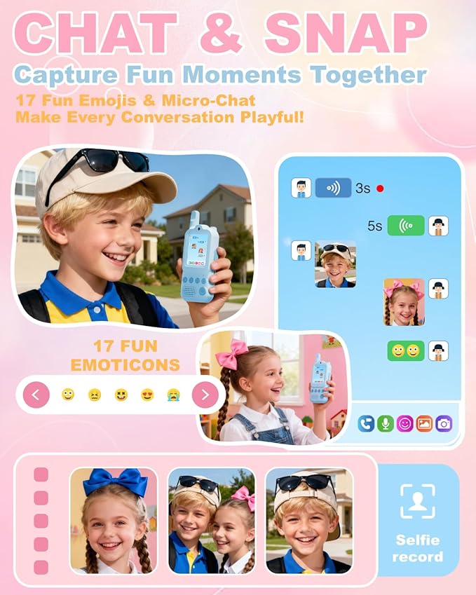 Video Walkie Talkies for Kids 2 Pack Rechargeable Video Intercom, Long Range Radios, Outdoor Adventure Toys, Birthday Gifts for Boys Girls Ages 3-12 (Blue&Blue)