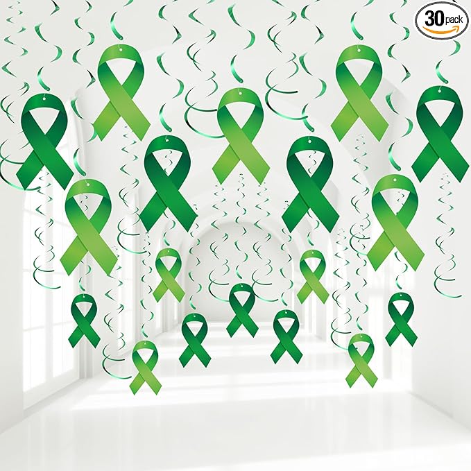 Faccito 54 Pcs Mental Health Awareness Month Decorations Mental Month Ribbon Hanging Swirls Hope Green Ribbons for Party Decor Supplies
