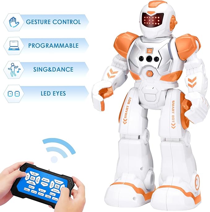 KingsDragon Robots Toy for Kids, RC Gesture Sensing Toy, Interactive Walking Singing Dancing Robot Birthday Presents for Boys Girls Age 6 7 8 9 Years Old,Orange
