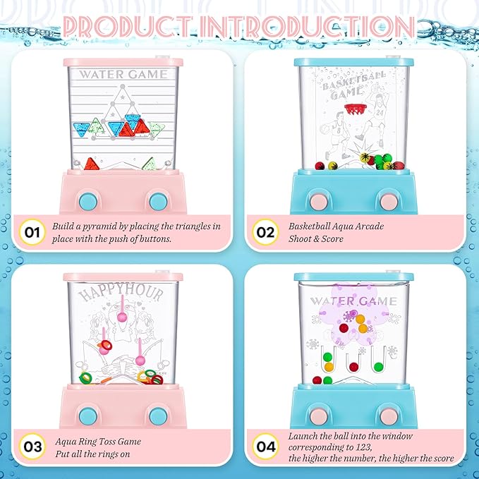 Sumind 10 Pcs Handheld Water Game for Kids Easter Basket Stuffers Mini Water Ring Toss Basketball Hoop Toy 90s Retro Mini Games for Goodie Bag Birthday Return Gifts (Lively Style,Pastel)