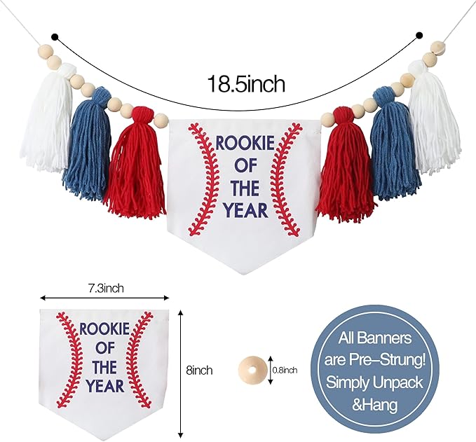 Baseball Baby Boy First Rookie Of The Year High Chair Banner 1st Cake Topper Birthday Party Decorations