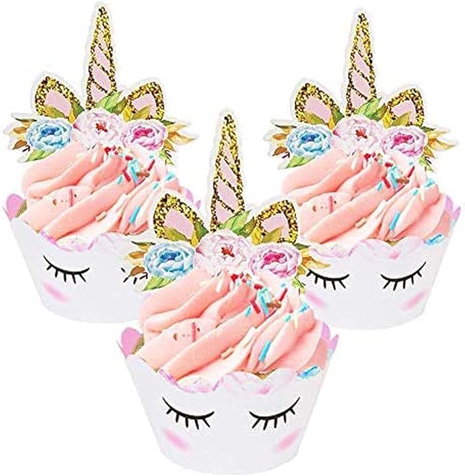 80 Pieces Unicorn Cupcake Toppers and Wrappers Decorations Unicorn Cup Cake Liners Rainbow Birthday Party Supplies Used for decorating desserts at birthday parties