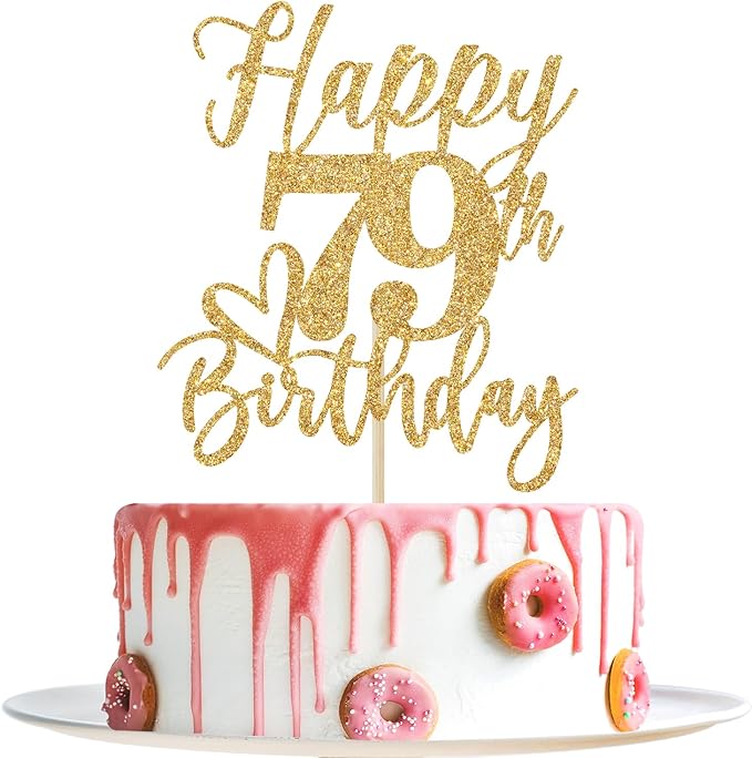 Happy 79th Birthday Cake Topper, 79th Birthday Decorations for Men/Women, Cheers to 79 Years, Hello 79, 79th Happy Birthday Party Supplies Gold Glitter