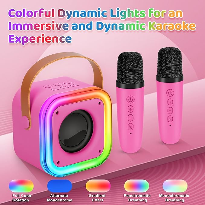Mini Karaoke Machine for Kids, Girl Toys Gifts, Kids Karaoke Wireless Microphone for 4,5,6,7,8,9,10,11,12 Years Old Boys and Girls Christmas Party Gifts Toys (Rose Color)