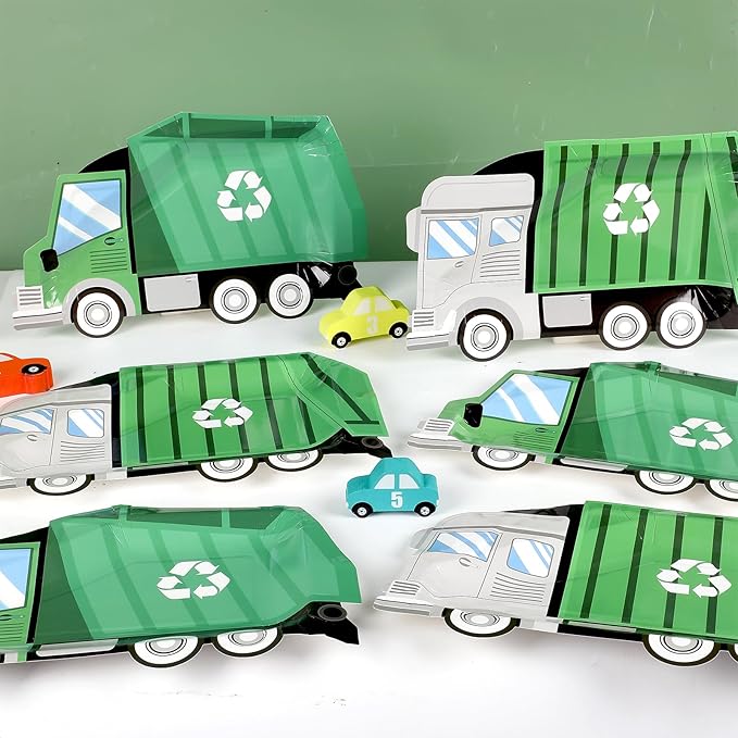 50 Pcs Garbage Trash Truck Birthday Decorations Trash Truck Shaped Disposable Plates Garbage Party Paper Dessert Plates for Waste Management Recycling Decor Birthday Baby Shower Party Supplies Favors