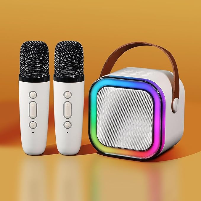 Mini Karaoke Machine for Kids with 2 Wireless Microphones and Lights, Bluetooth Connect Phone to Sing, 4-12+ Year Old Girl Boy Birthday Gifts, Teen Girl Gifts Trendy Stuff
