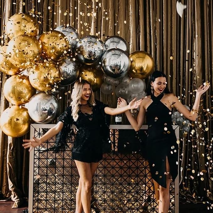 KALOR 10 Pcs 22 Inch Black Mylar Balloons, Large 4D Giant Round Foil Balloon Big Mirror Metallic Balloons for Birthday Party Baby Shower Gender Reveal Supplies