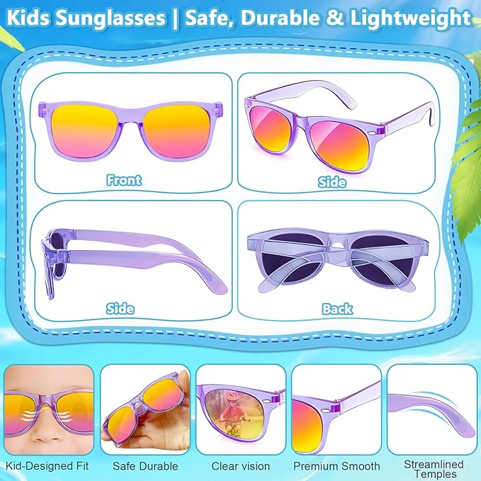 Kids Sunglasses Bulk Party Favors, Neon Polarized UV400 Protection for Boys Girls Ages 3-8, Goodie Bags Stuffers for Birthday Valentine Beach Pool & Classroom Party Supplies (24 Packs)