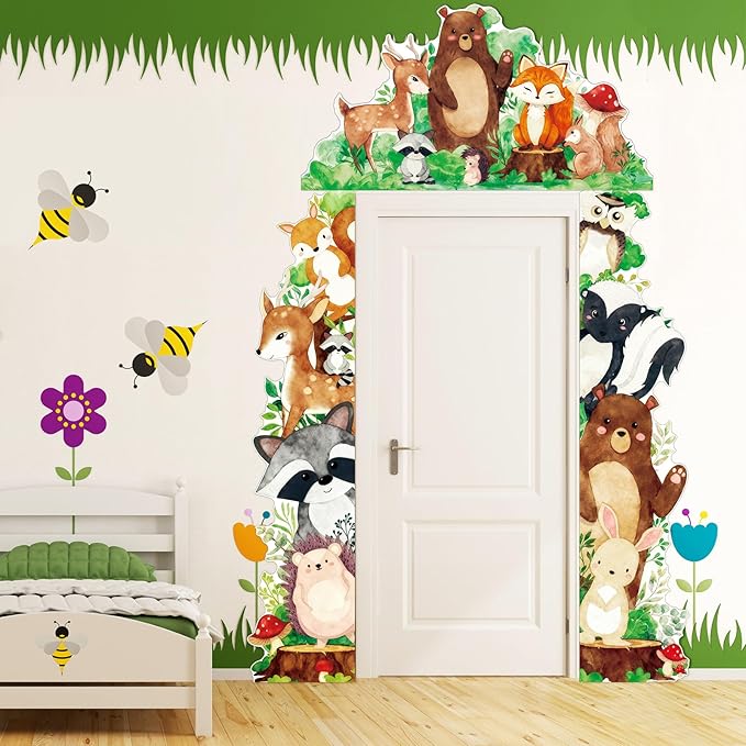 Namalu 3 Pcs Woodland Animals Door Banners Decorations Watercolor Woodland Birthday Porch Sign Forest Animals Hanging Banners for Kids Preschool Kindergarten School Home Classroom Party Decor