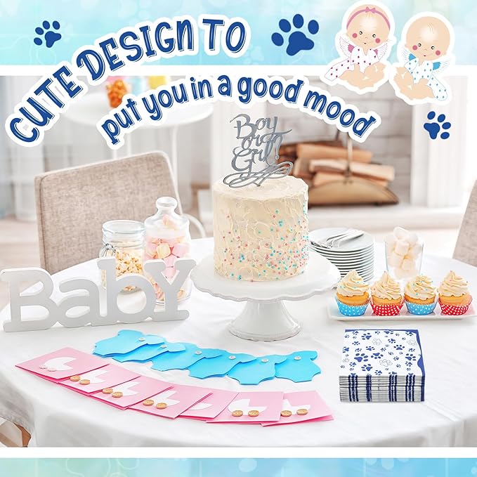 CHENGU 100 Pieces Paw Print Napkins 2 Layers Paw Print Party Supplies Farm Animal Party Napkins for Animal Themed Birthday Western Part, 5 x 5 Inch(Blue)