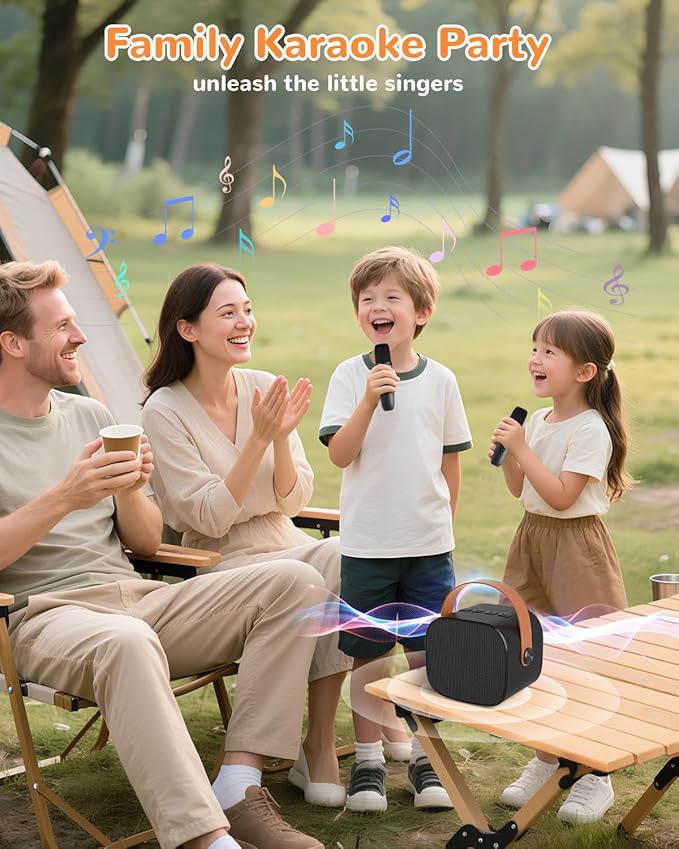 Mini Karaoke Machine for Kids Adults,Portable Bluetooth Karaoke Speaker for Adults Kids with 2 Microphones for 6 7 8 9 10 11 12 Years Old Girls Boys Gifts Toys for Christmas Birthday,Black