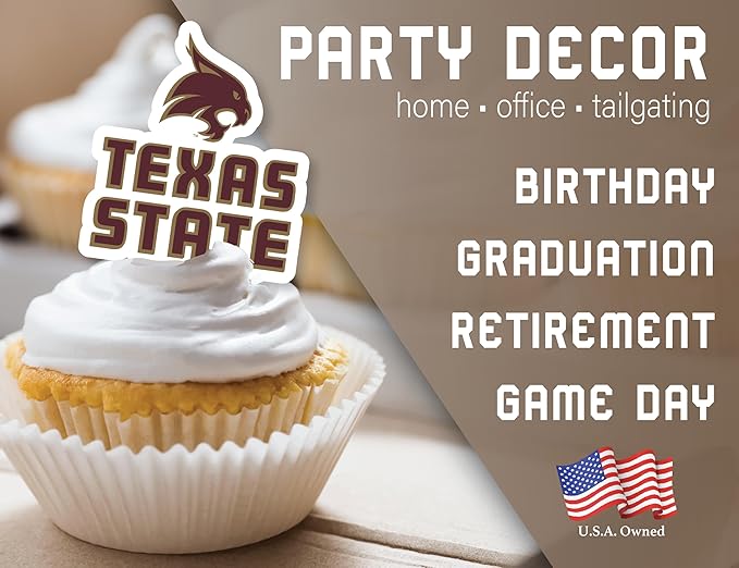 Texas State Cupcake Topper Party Supplies for TXST Football, Birthday, Graduation Party Decorations (24 Pieces) (Texas State Bobcats)