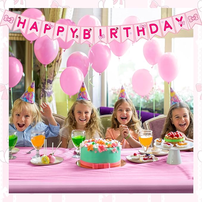 TaoBary Pink Cute Kitty Happy Birthday Banner Pre-strung Hanging Sign Cartoon Cute Cat Party Decorations Cartoon Kitty Themed Party Decorations Banners for Girls Women Birthday Favors Supplies
