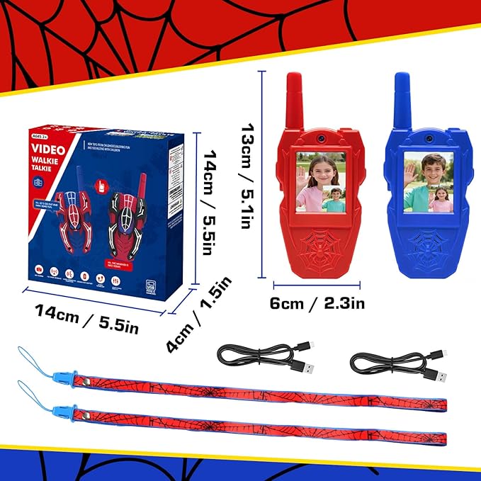 YOTOY Video Walkie Talkies for Kids, Toys for Kids, Boys and Girls Age 3-8, Outdoor Outside Camping Games, with Camera - Rechargeable, Long Range, Birthday Gifts for 3 4 5 6 7 8 Year Old (Spider)