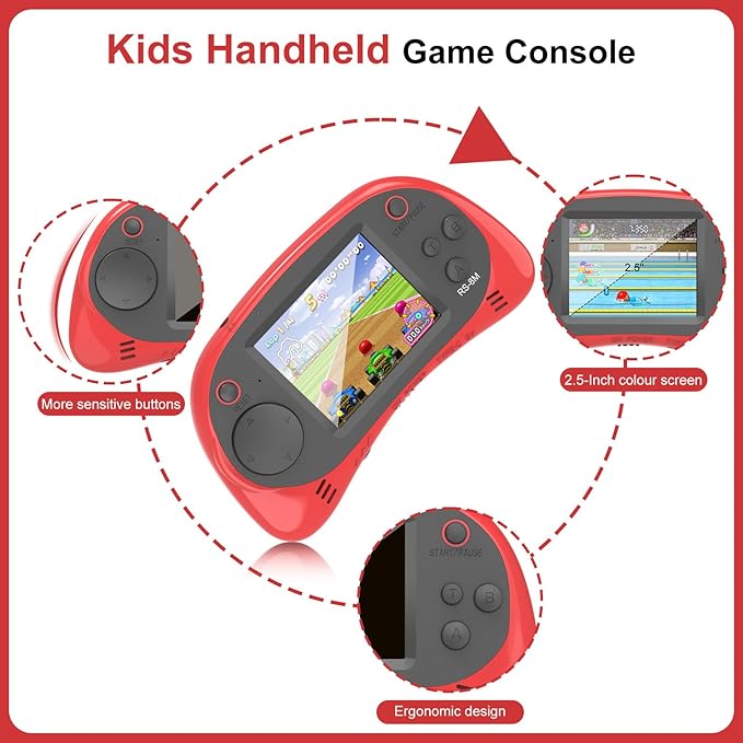 Handheld Games for Kids -16 Bit Retro Video Game with 220 HD Electronic Games - 2.5'' IPS Portable Travel Game Gifts for Boys Girls Ages 4-12