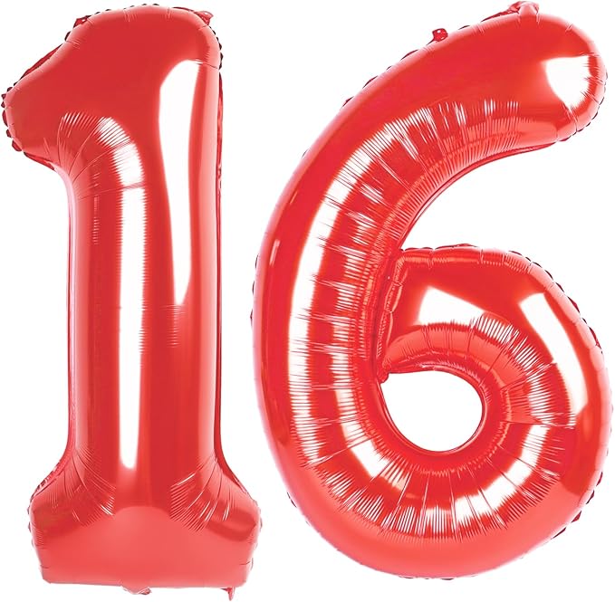 Balloon 40 Inch Red Number, 16th Birthday Decorations for 1 6 16 61, Large Foil Sweet 16 Balloons Number for Wedding Memorial Day's Photo Shoot Decoration