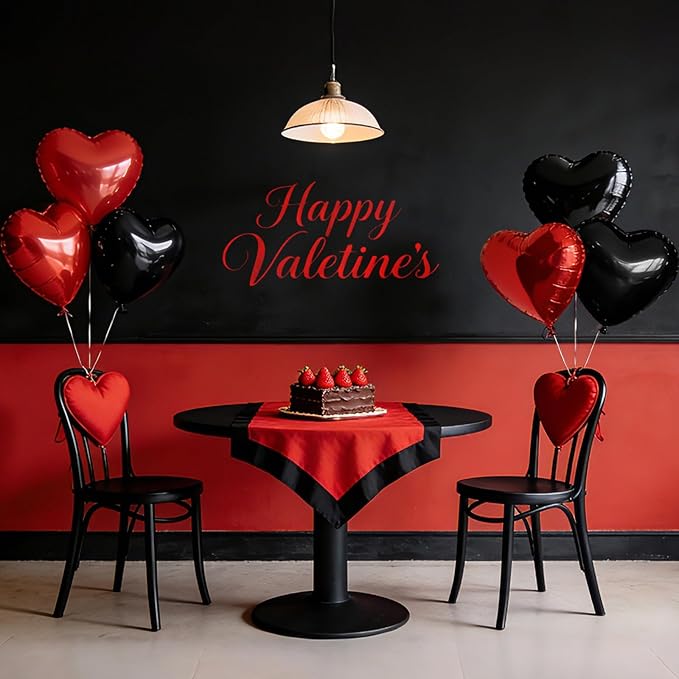 NOVWANG 18pcs Red Black Heart Balloons, 18 Inch Red and Black Heart Shape Foil Balloons Party Decorations for Valentines Birthday Wedding Party Decorations Supplies