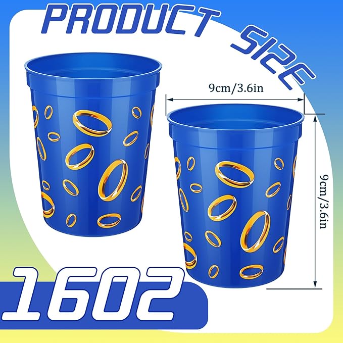 Qinyoung 24 Pcs Blue with Gold Ring Print Themed Birthday Party Supplies Plastic Cups Reusable 16oz Cups for Cartoon Theme Birthday Party Holiday Events Decoration Favors