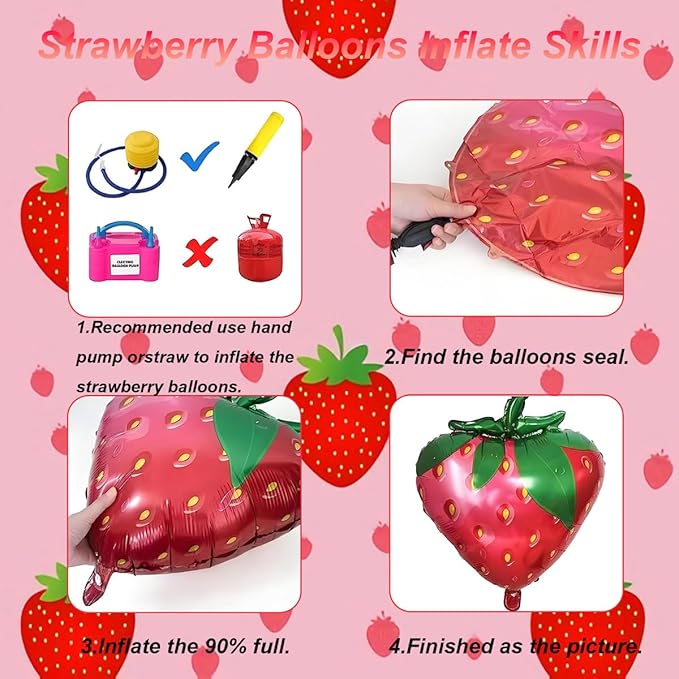 Strawberry Balloons Fifth Birthday Decorations for Girl, 40 Inch Mylar Red Number 5 Balloons, Strawberry Balloon for Strawberry Party Decorations, Strawberry Themed Party