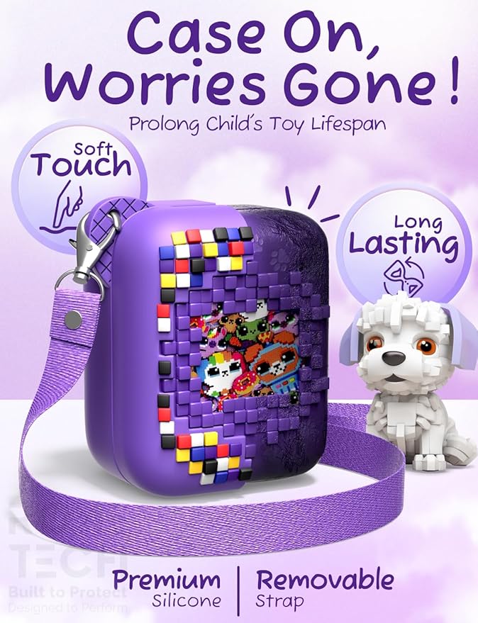 Rome Tech Silicone Case for Bitzee Interactive Toy Digital Pet and Case - 2 in 1 Protective Cover + Lanyard for Bitzee Pet Toy - Purple