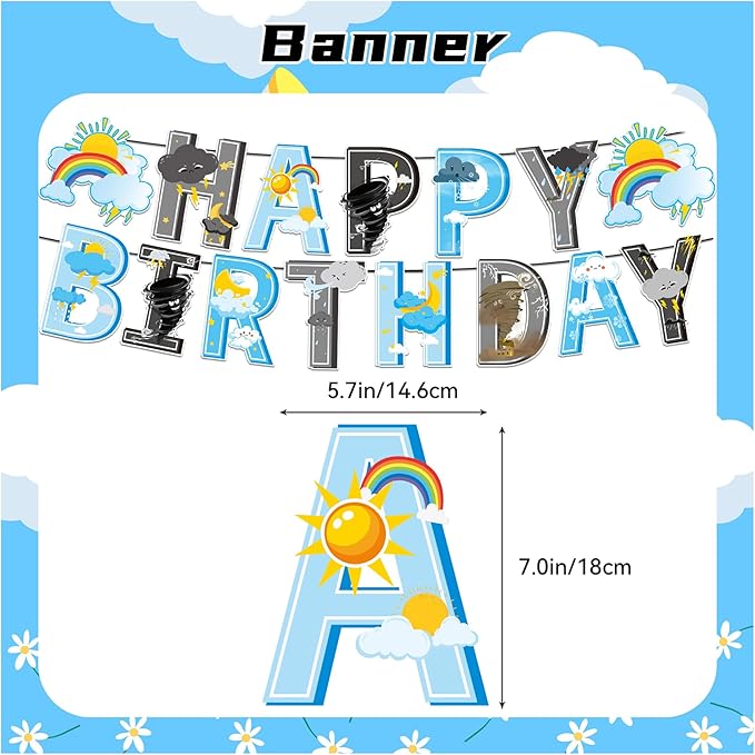 Weather Birthday Party Decorations Set, Weather Forecast Party Supplies Weather Banner Cake Topper Cupcake Toppers Balloons for Tornado Rainbow Clouds Sun Snow Moon Star Party Decorations