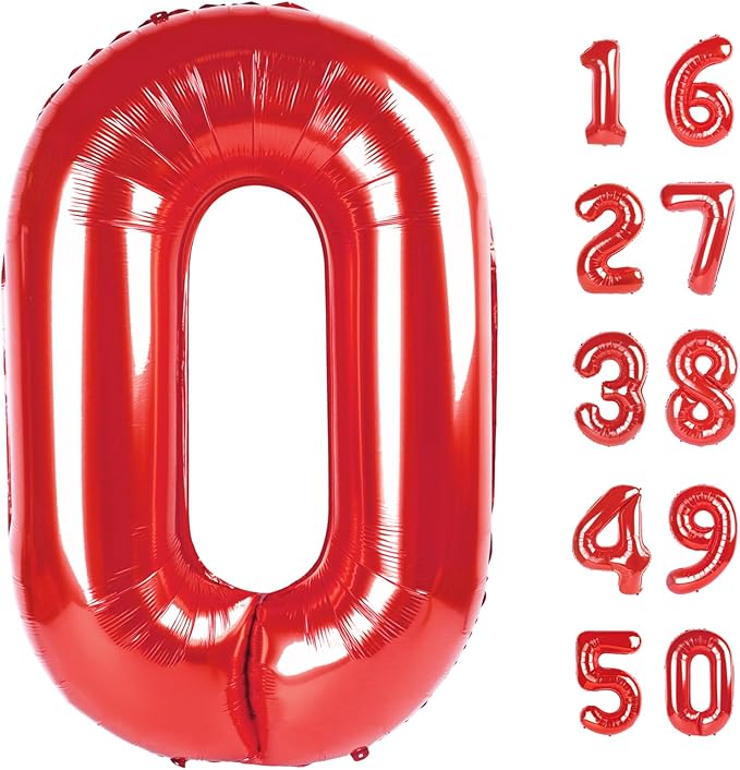 Red 0 Balloon Number Balloon 40 Inch, 0 Digital 0 Helium Balloons 10 20 30 40 50 100 Birthday Decorations Birthday Party Anniversary Supplies Decorations