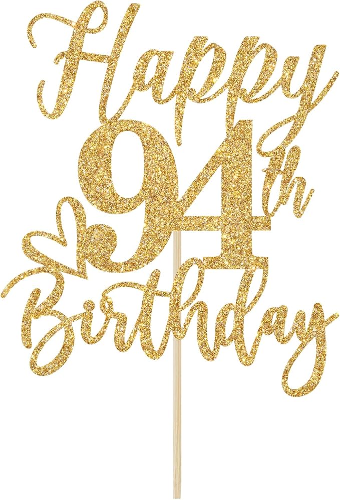 Happy 94th Birthday Cake Topper, 94th Birthday Decorations for Men/Women, Cheers to 94 Years, 94 Fabulous, 94th Happy Birthday Party Supplies Gold Glitter