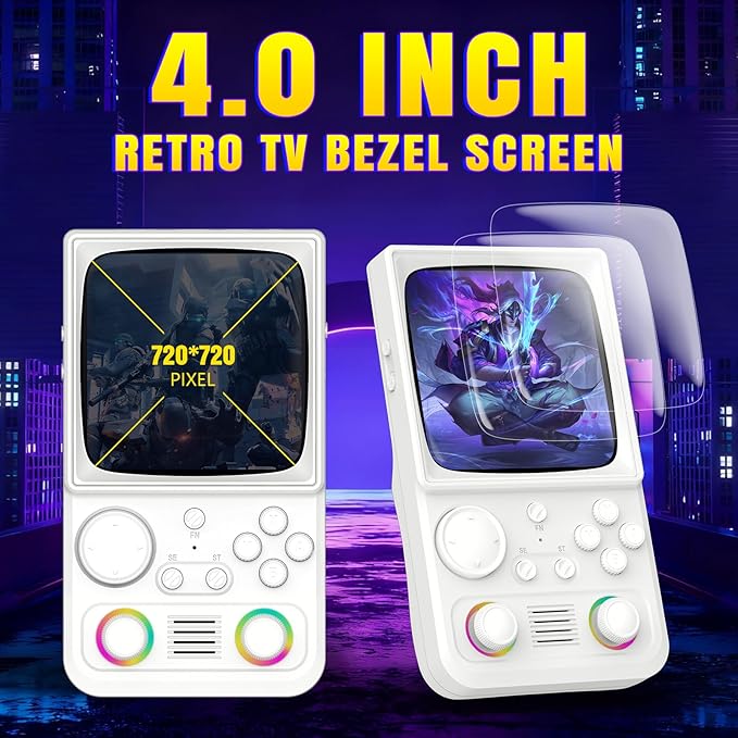 R36TMAX Upgraded Retro Handheld Game Console with 4000mAh Battery, 4.0'' IPS Screen, Retro Gaming Console with Portable Case, Supports WiFi Networked Fighting and OTG (128GB White)