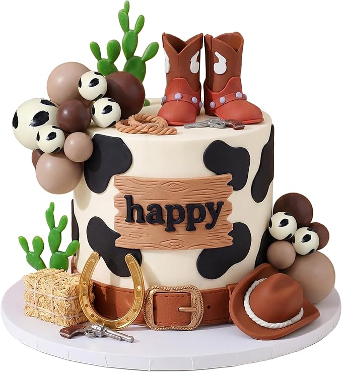 Knana 21Pcs Cowboy Birthday Cake Topper Cowboy Hat Cake Topper with Brown Boot for Western Cowboy Birthday Party Supplies