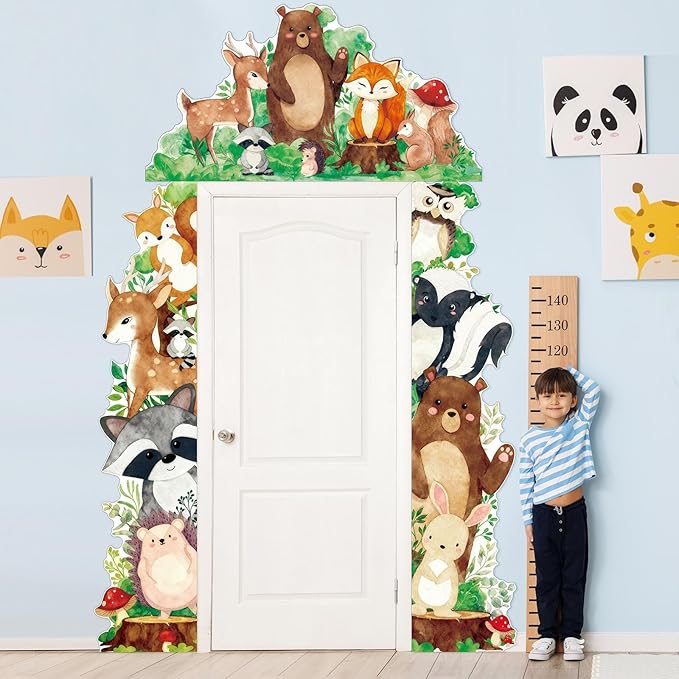 Namalu 3 Pcs Woodland Animals Door Banners Decorations Watercolor Woodland Birthday Porch Sign Forest Animals Hanging Banners for Kids Preschool Kindergarten School Home Classroom Party Decor