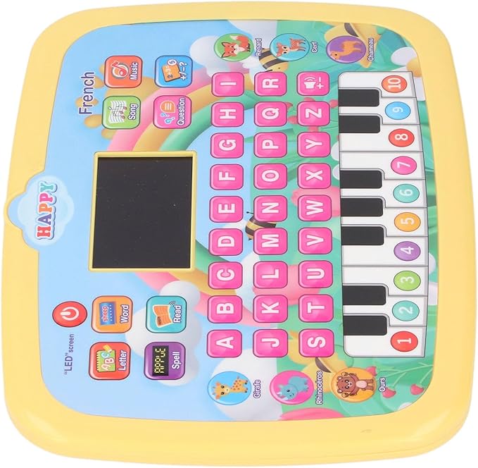 French Learning Tablet,LED Screen French Learning Machine Children Early Education Toy Interactive Pad Reading Machine for Kids (Yellow)