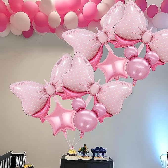 8 PCS Minnie Balloons, Pink Mouse Birthday Decorations, 35 Inch Pink Bow Balloons, Minnie Baby Shower Decorations, Oh Twodles Party Supplies