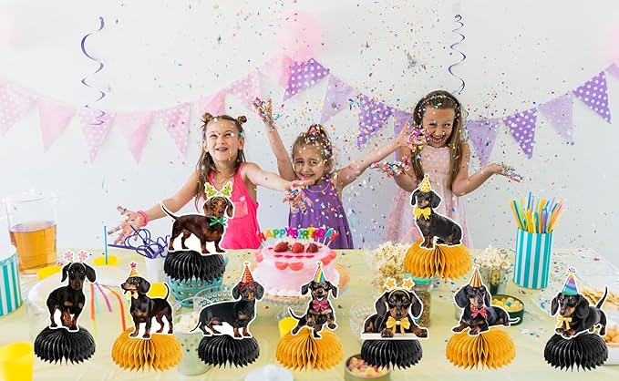 9 PCS Dachshund Honeycomb Centerpieces Table Decorations Dachshund Table Centerpieces for Dachshund Dog Party Supplies Birthday Party Decorations