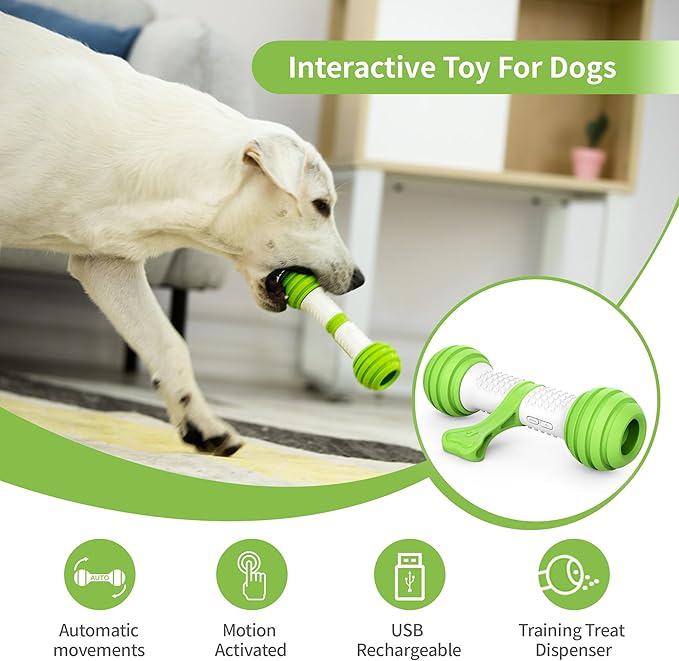 PETGEEK Interactive Dog Toys, Motion Activated Electronic Dog Toy Interactive Dog Bone Toys for Medium Large Dogs, USB Rechargeable Automatic Dog Toy for Boredom and Stimulating (Green)