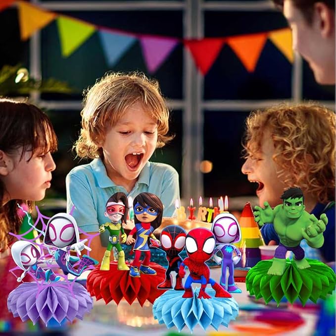 8Pcs Spider and His Friends Honeycomb Table Centerpiece, Cartoon Birthday Party Supplies Table Decorations for Kids Party Decorations