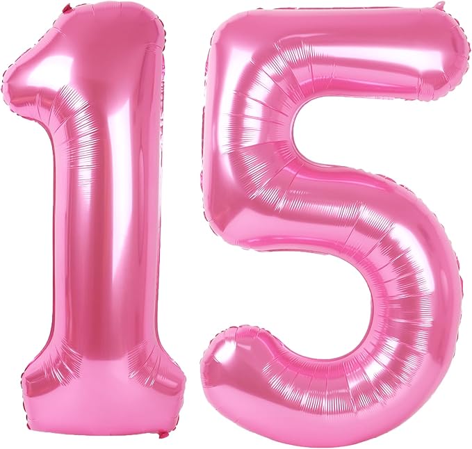 40 Inch Pink Number 15 Digital Balloon,Jumbo Mylar Foil Helium Balloon for 15 Balloons for Birthday Party,Wedding Anniversary Party Decorations