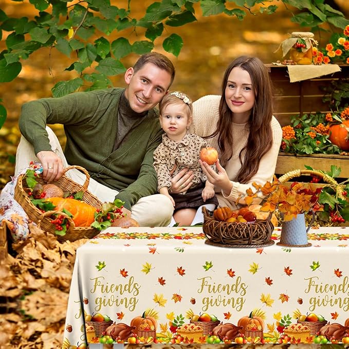 HAKOTI Fall Thanksgiving Party Decoration, 3Pack Autumn Maple Leaf Table Cover Disposable Plastic Tablecloths for Friends Giving Tablecloths