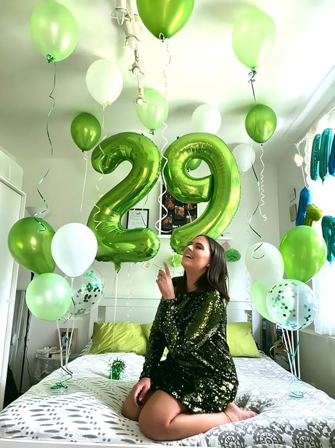 40 Inch Light Green Large Number 4 Birthday Balloon, Giant Number Four 14 24 34 40 44 Balloons, Light Green Foil Mylar Big Balloons for Anniversary Graduation Supplies Decorations
