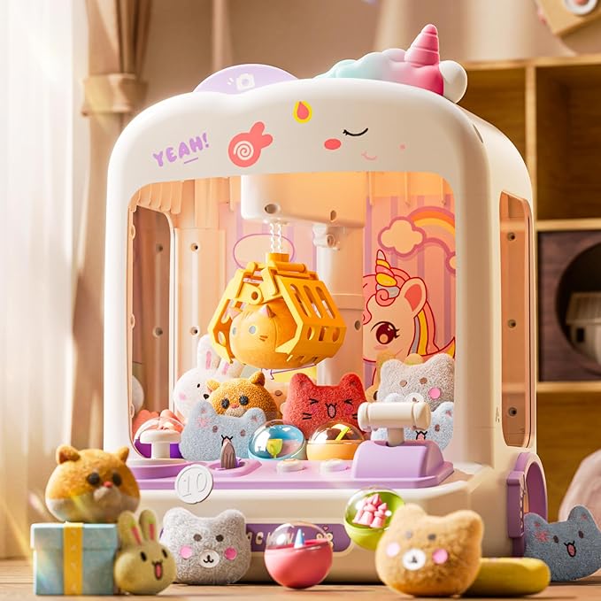 55 PCS Claw Machine for Kids, Vending Machine with Lights Sound, Electronic Prize Dispenser for Kids Girls, Claw Toys Game Gifts for 4 5 6 7 8 Years Old Girls Boys