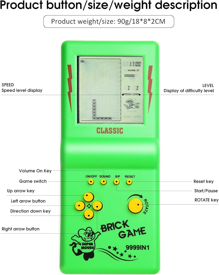 3.5-inch Large Screen Retro Brick Game Console for The 80s/90s Building Block Racing/Tank Game Built-in 23 Classic Games Nostalgic Puzzle Children's Console (Green)