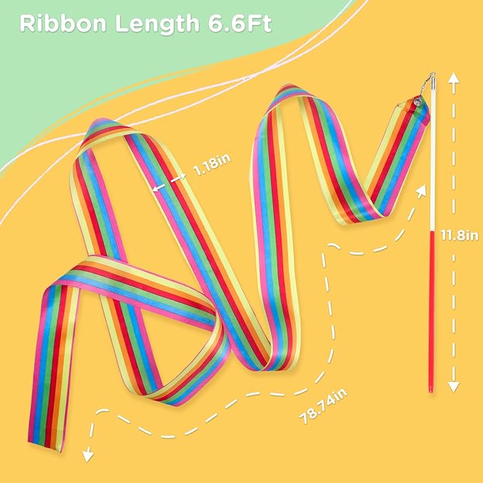 20PCS Rainbow Party Favors - Dance Ribbons for Kids Circus Carnival Rhythmic Gymnastics Birthday Party Decoration Supplies, Ribbon Baton Twirling Sticks Silks Streamers Wands for Girls