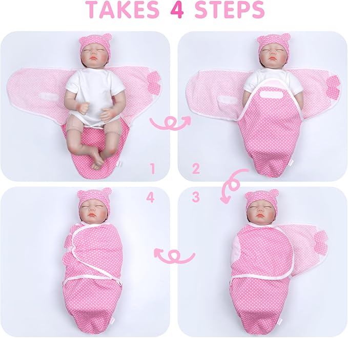 Reborn Baby Doll Clothes Accessories for18-20 Inch Baby Doll Girl Pink Polka-Dot Swaddling Blanket