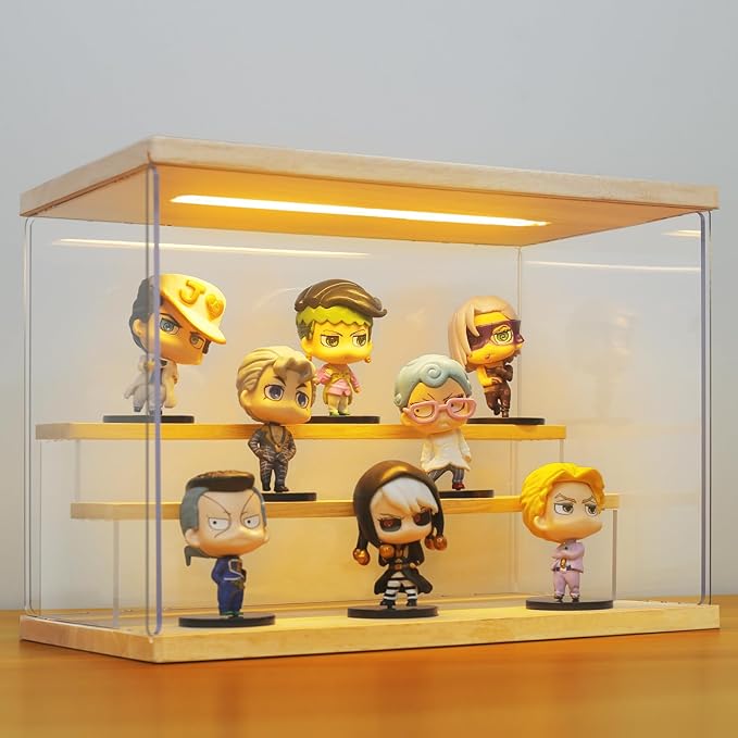 Clear Acrylic Display Case with Light , 3 Tier Display Box Stand Assembly Dustproof Protection Showcase for Collectibles Action Figures (12.6×7×9in; 32×18×23cm)