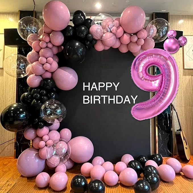 HIBILDER 40 inch Hot Pink Number 8 Balloon & Mini Mouse Head Balloon, 8th Birthday Party Decoration Balloons, Cartoon Mouse Birthday Party Supplies, Princess Birthday Party Decorations Supplies