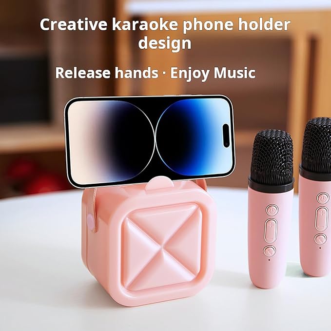 Mini Karaoke Machine with 2 Wireless Microphones, Portable Rechargeable Bluetooth Singing Machine, Small Karaoke Machine for Kids Toddler Toys, Gifts for 3 4 5 6 7 8 9 10 Year Old Girls