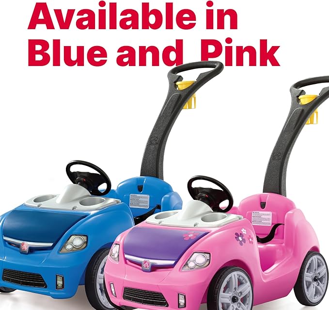 Step2 Whisper Ride II Kids Push Car, Ride-On Car with Seat Belt and Horn, Toddlers and Preschoolers Ages 18 Months–4 Years, Max Weight 50 lbs., Quick Fold Handle, Stroller Alternative, Blue