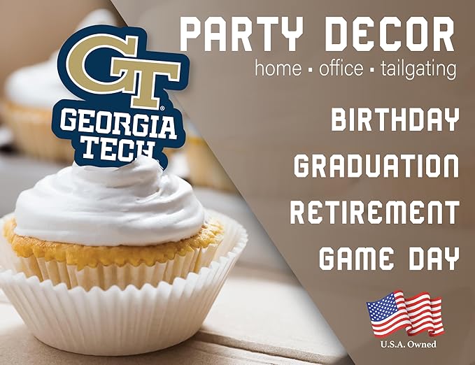 Georgia Tech Cupcake Topper Party Supplies for GT Football, Birthday, Graduation Party Decorations (24 Pieces) (Georgia Tech Yellow Jackets)