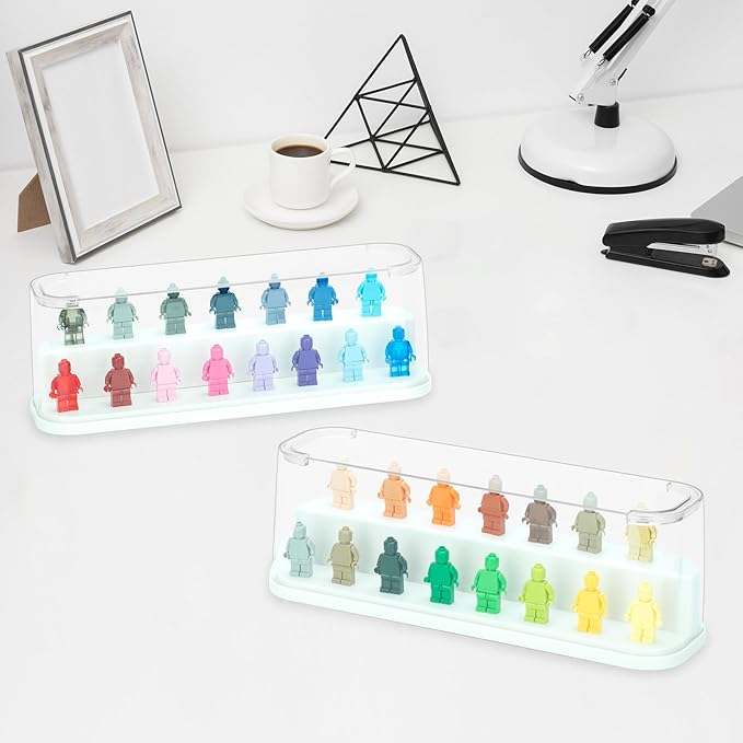 Clear Acrylic Minifigure Display Case 2 Pack Minifigure Action Figures Block with 2 Movable Steps Collection Mini Figures(Minifigures are Not Included)(Beige)